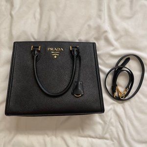 Prada Convertible Open Tote in Saffiano with Soft Calfskin Size Medium